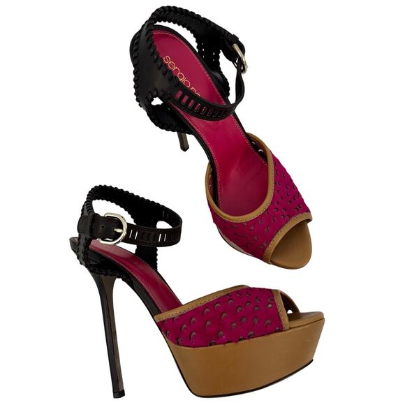 Sergio Rossi Platform Sandals Stiletto Heels Colorblock Pink Black 36 (US 6) - Picture 1 of 13